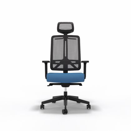 Bürostuhl "Flexi" mit Nackenstütze, Schwarz & Blau