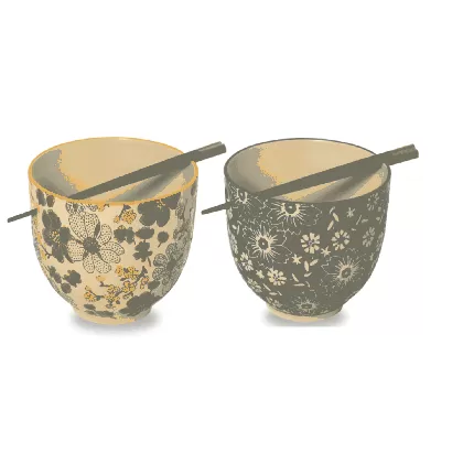2er Set Ramen Schüsseln mit Stäbchen D14cm H11.5cm 800ml