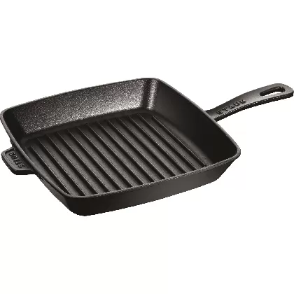 Grillpfanne, quadratisch, 26 x 26cm Schwarz, Gusseisen