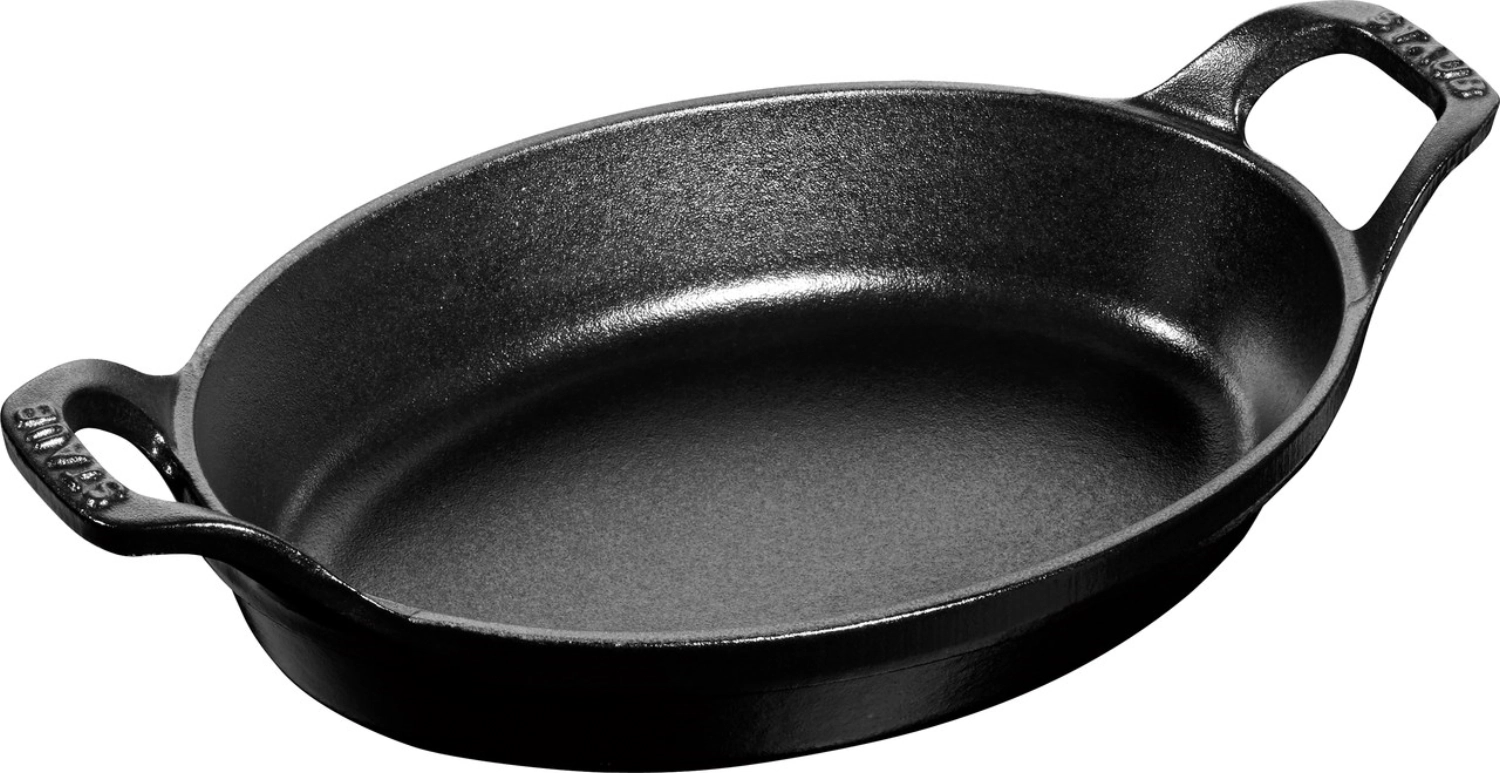 Auflaufform 21cm, oval, Schwarz, Gusseisen