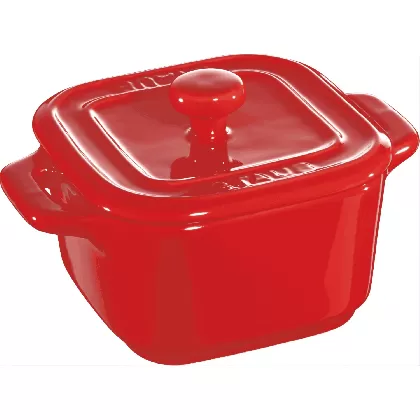 XS Mini Cocotte Set 2-tlg, quadratisch, Kirsch-Rot, Keramik