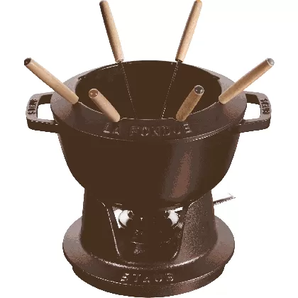 Fondue Set schwarz m. 2 Griffen, rund. 20cm