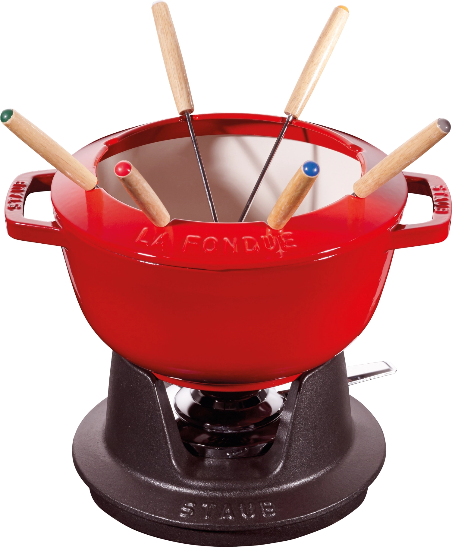 Fondue Set kirschrot m. 2 Griffen, rund. 20cm