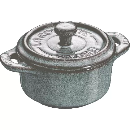 Mini Cocotte 10cm, rund, Antik-Türkis, Keramik 0.2l