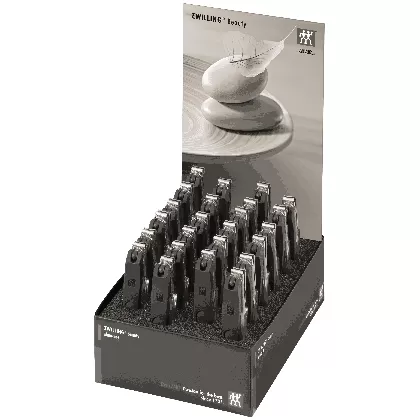 Display 24 Nagelknipser, rostfrei, blau/rot