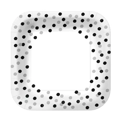 Pappteller 8x Konfetti silber/schwarz, 18x18cm