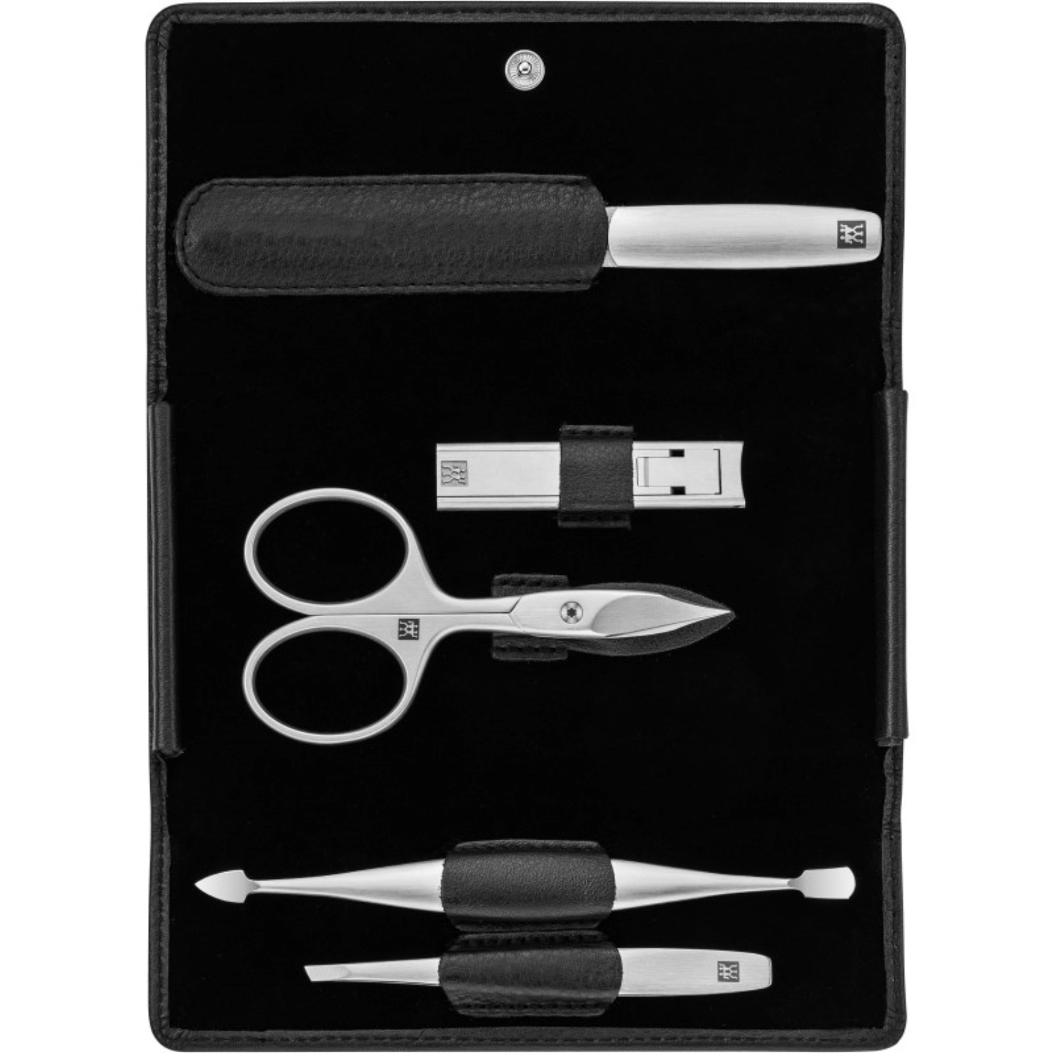 Taschen-Etui, Rindleder, schwarz, 2-tlg., m. Knipser