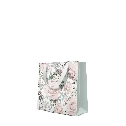 Geschenktüte rosa/mint Rosen 17x6x17cm