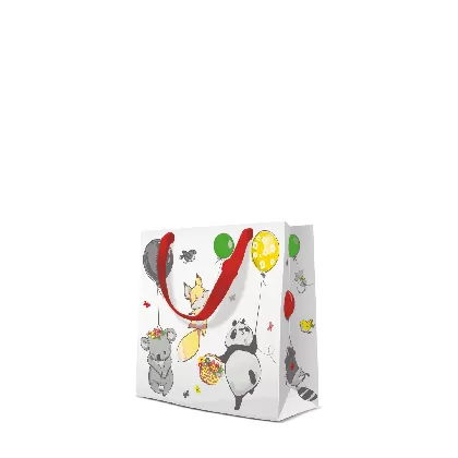 Geschenktüte bunt Tiere m. Luftballons 17x6x17cm