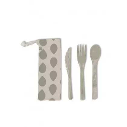 3er Set Bambus Besteckset in Leinenbeutel Blätter 16cm