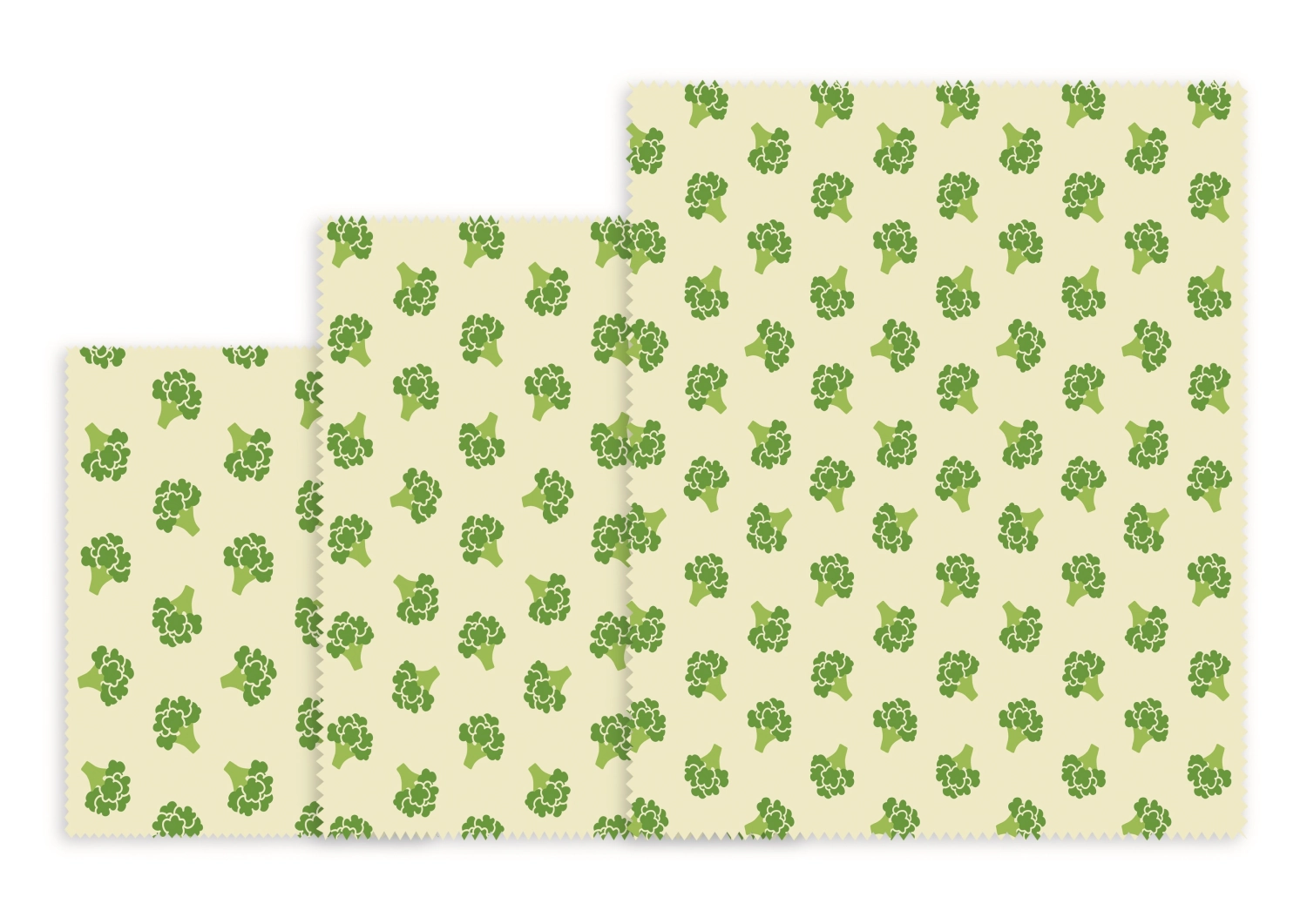 3er Set Bienenwachstuch Broccoli, 18x20,25x28,33x35.5cm