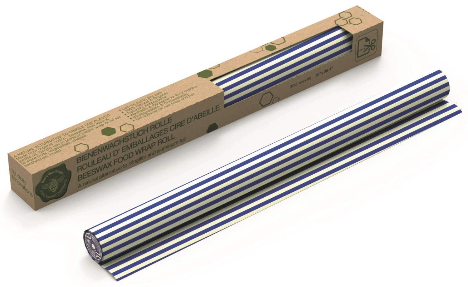 Bienenwachstuch-Rolle Streifenblau/weiss 30.5x90cm