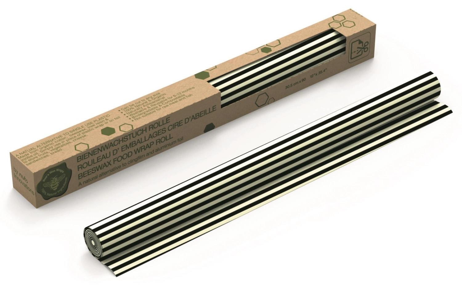 Bienenwachstuch-Rolle Streifen schwarz/weiss 30.5x90cm