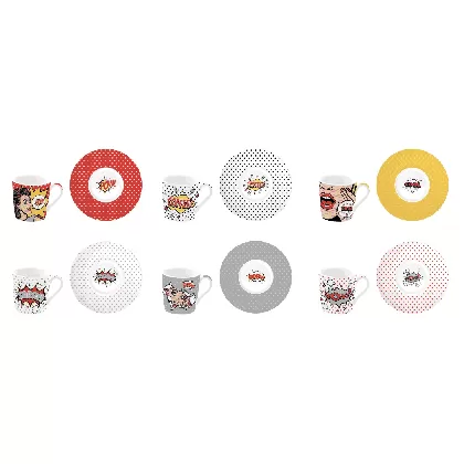 Coffee Mania 6er Espr.-tasse m. Untert. Pop art 100ml