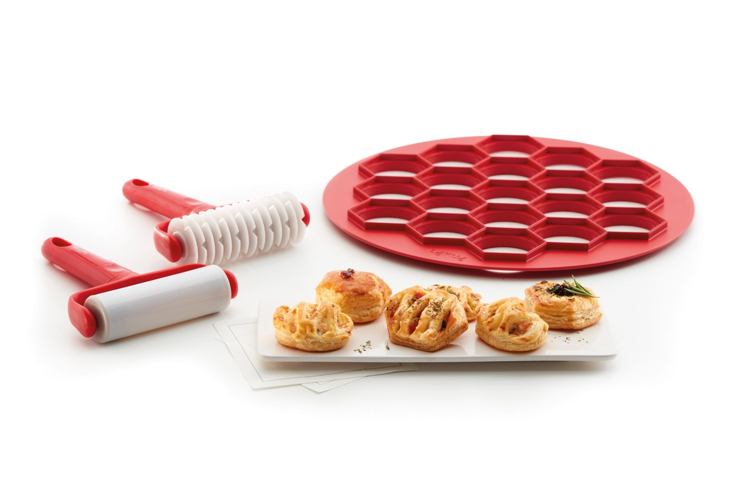 4er Set Backform für Teigtaschen D30cm H1.5cm rot
