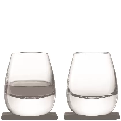 2er Set Whisky Islay Becher 250ml - klar und Nussbaum Unters