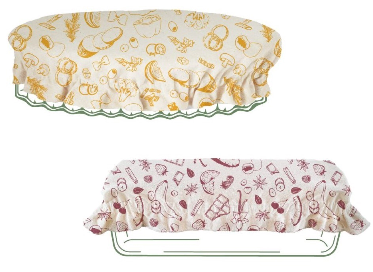 2er Set Abdeckung Baumwolle rund D30cm, recht 31x17cm