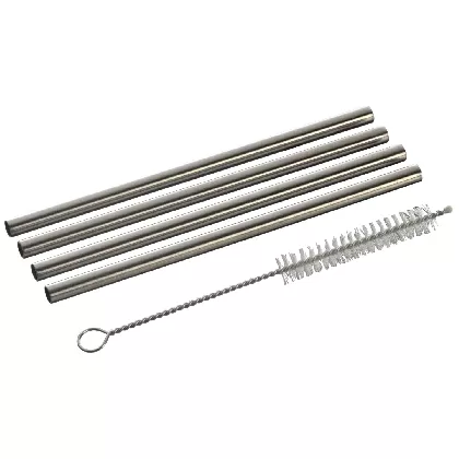 4er Set Trinkhalme 13cm D0.6cm gerade Edelstahl mit Bürste