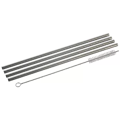 4er Set Trinkhalme 21.5cm D0.6cm gerade Edelstahl mit Bürste