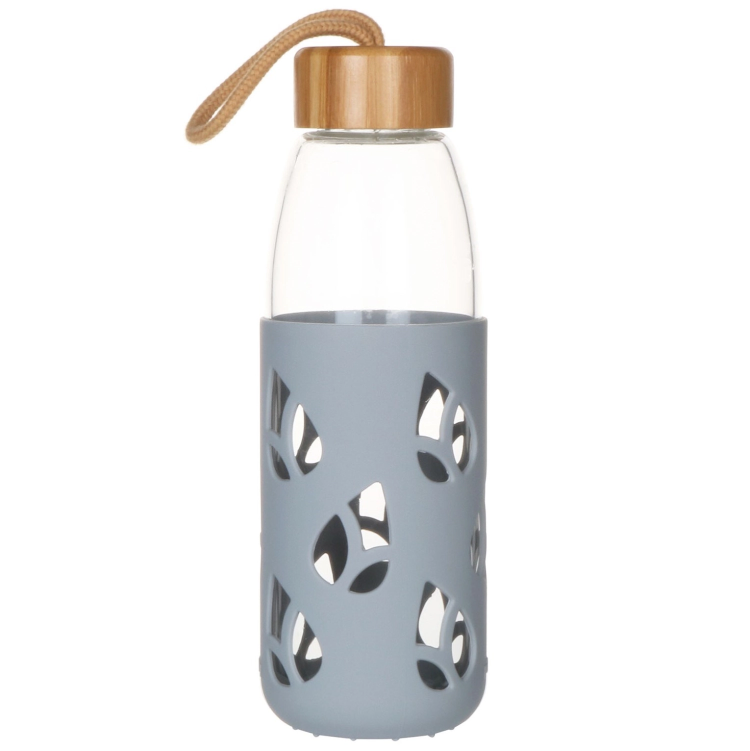 Glasflasche m. Bambusd. und Silikon-Ärmel beige, 55cl