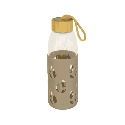 Glasflasche mit Bambusdeckel und Silikonärmel 55cl