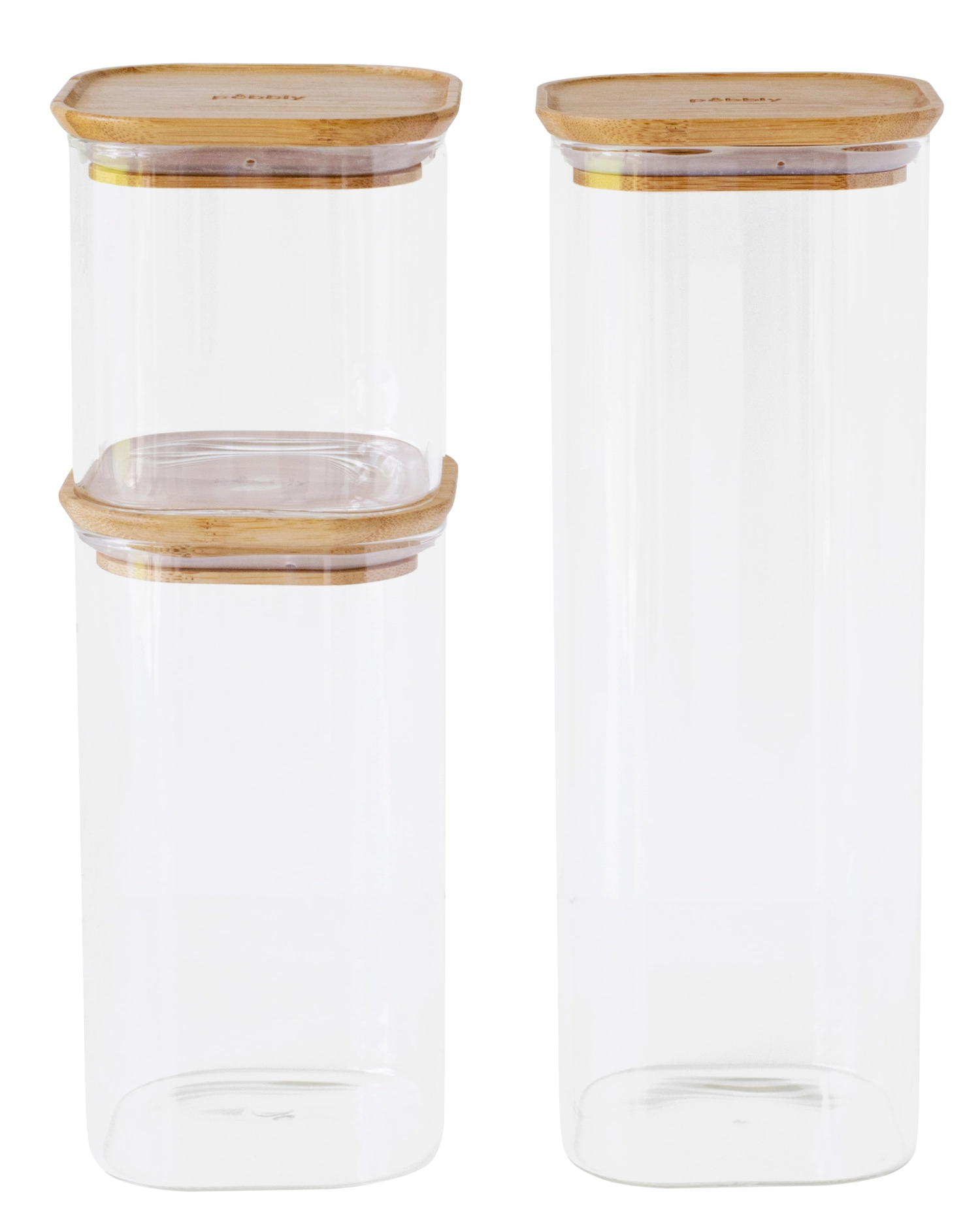 3er Set Vorratsglas mit Bambusdeckel 0.8, 1.4, 2.2lt