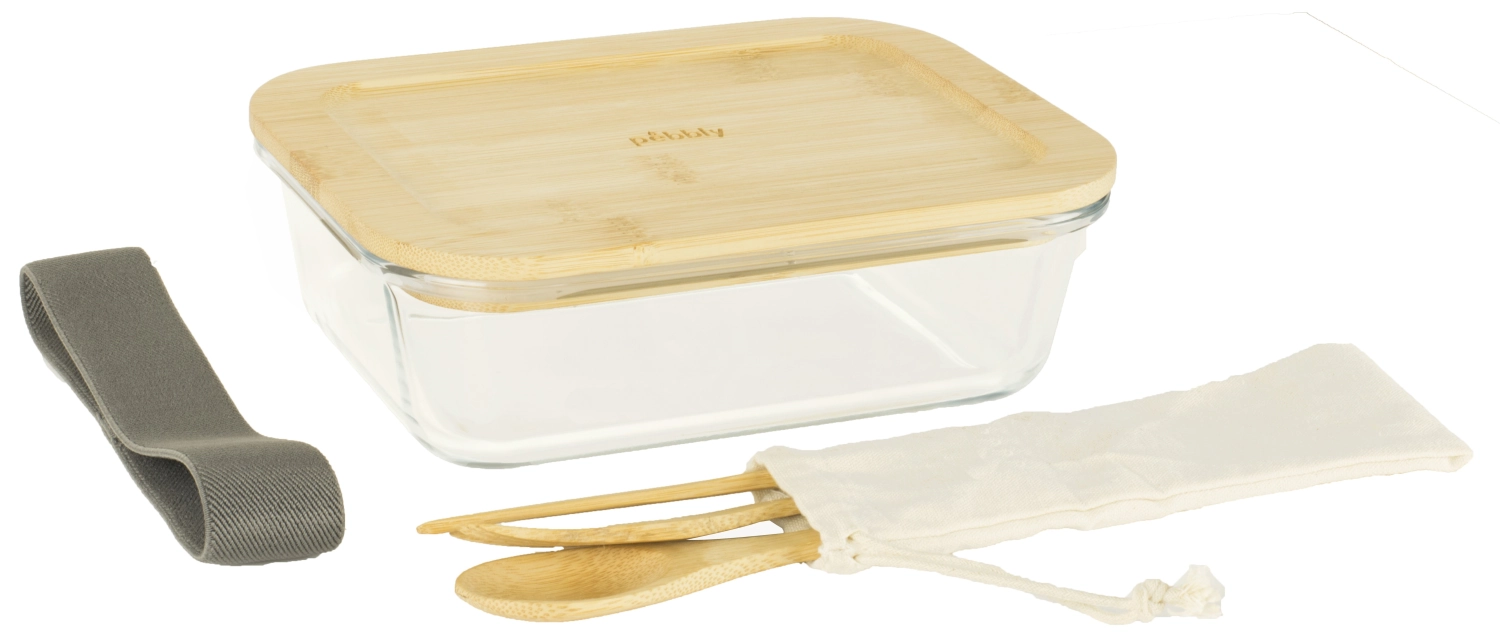 Lunchbox m. Bambusd. 1l u. Bambusbesteck, 20x15x6.5cm