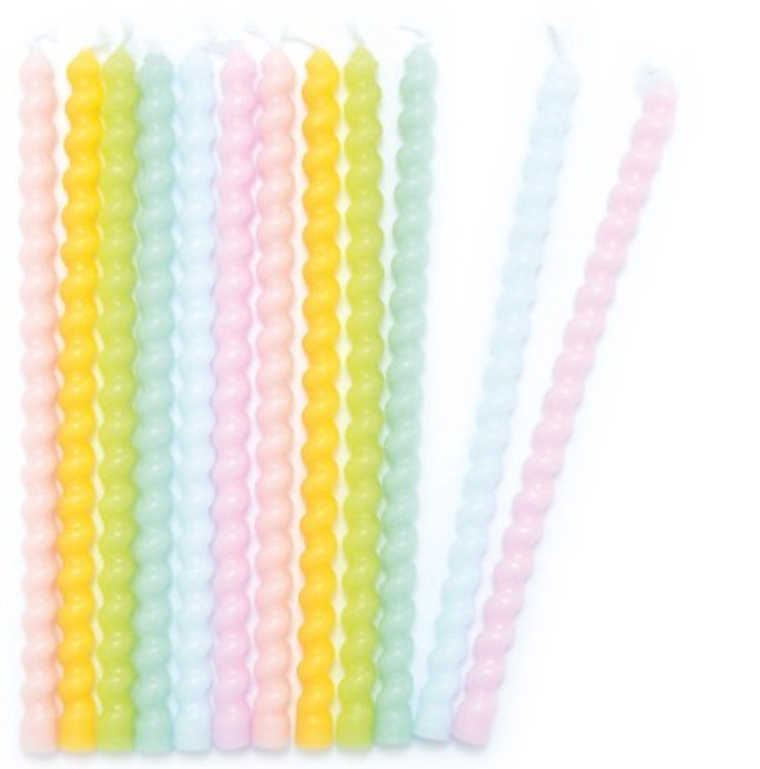 12er Set Kerzen lang gedreht pastellfarben 12cm