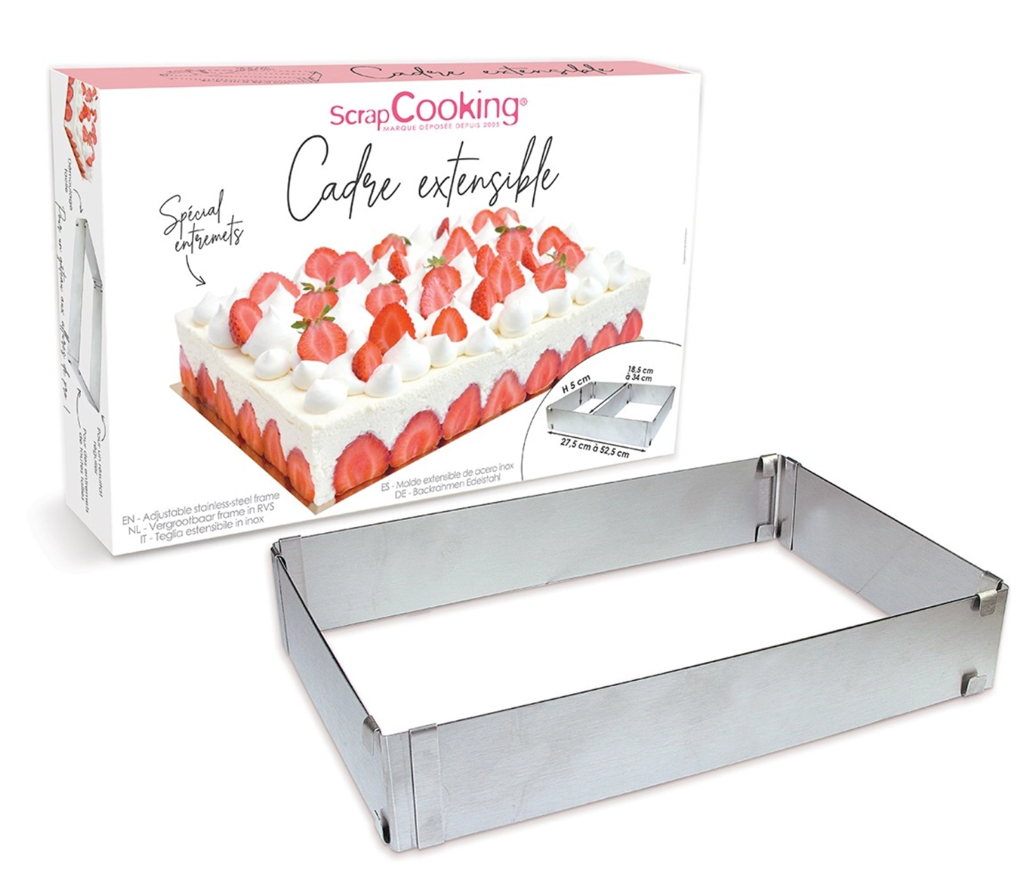 Edelstahlbackform rechteck. verstellbar L27x52 B18.5-34 H5cm