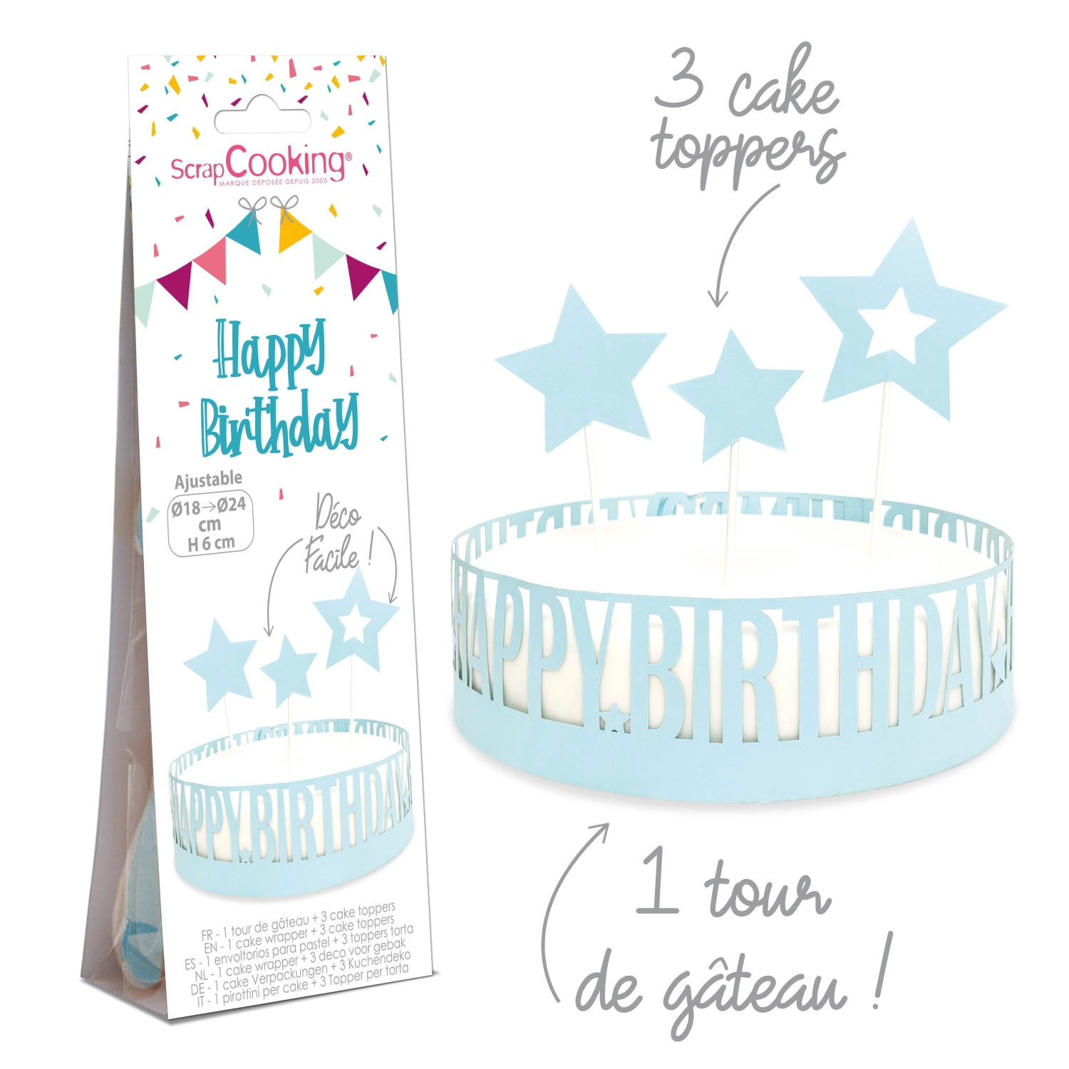Tortendeko Bordüre u. 3 Topper Happy Birthday