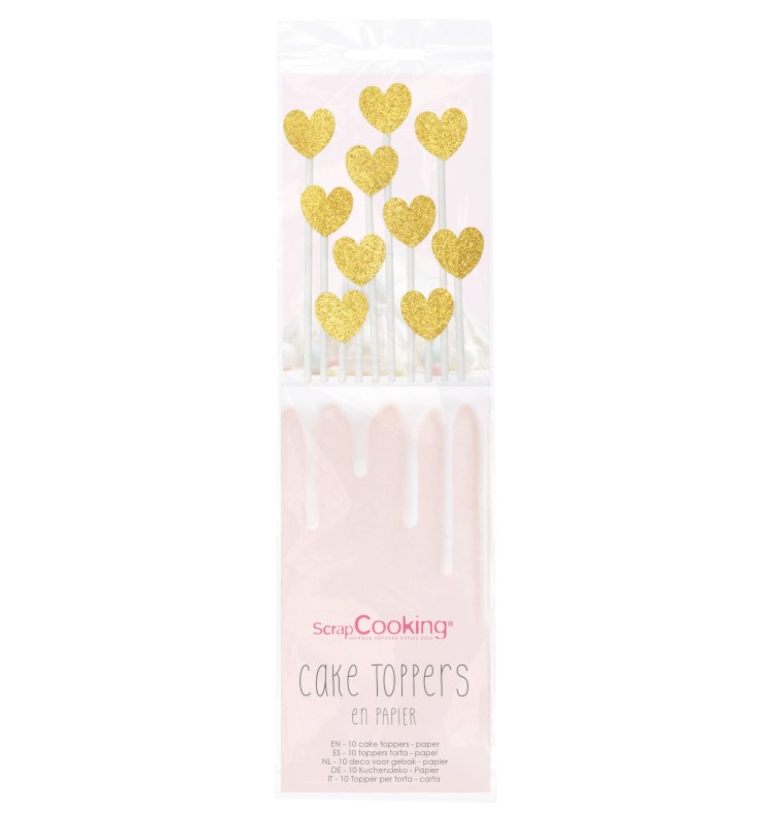 10er Set Cakes Toppers goldene Herzen H20cm