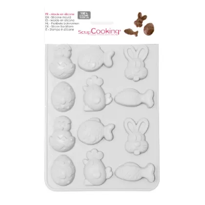 Silikonbackform Ostern mit Hase, Ei, Küken, Fisch