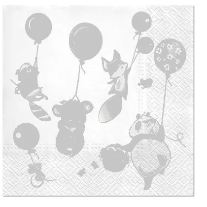Servietten Lunch 20x Tiere m. Ballon, 33x33cm