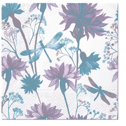 Servietten Lunch 20x Blume mit Libelle, 33x33cm