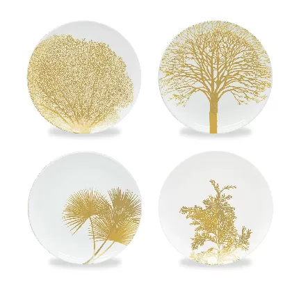 4er Set Dessertteller D 20.5cm. weiss/gold