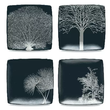 4er Set Dessertteller quadr. 21x21cm. schwarz/weiss