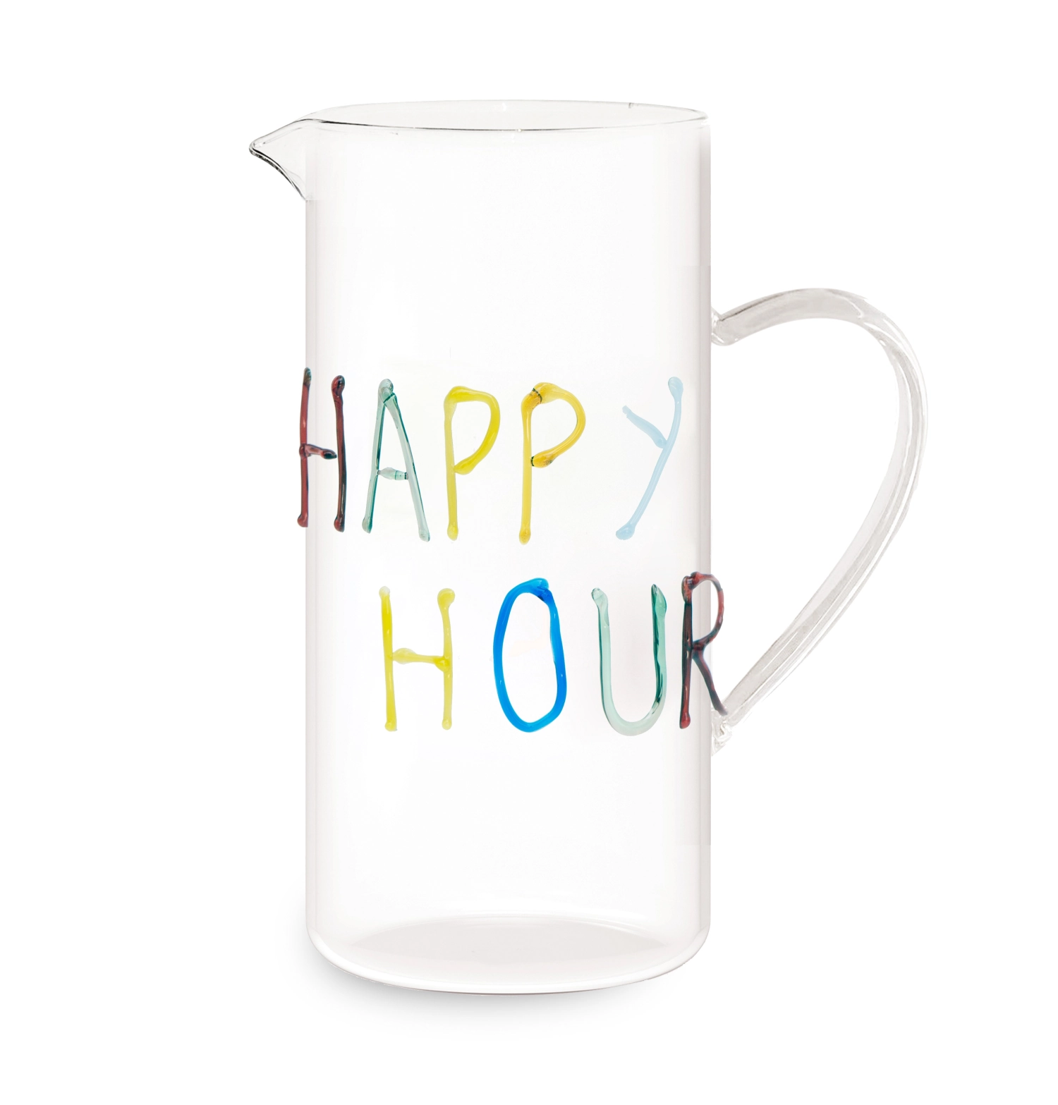 Krug aus Borosilikatglas HAPPY HOUR, handgefertigt, 1.2 lt.
