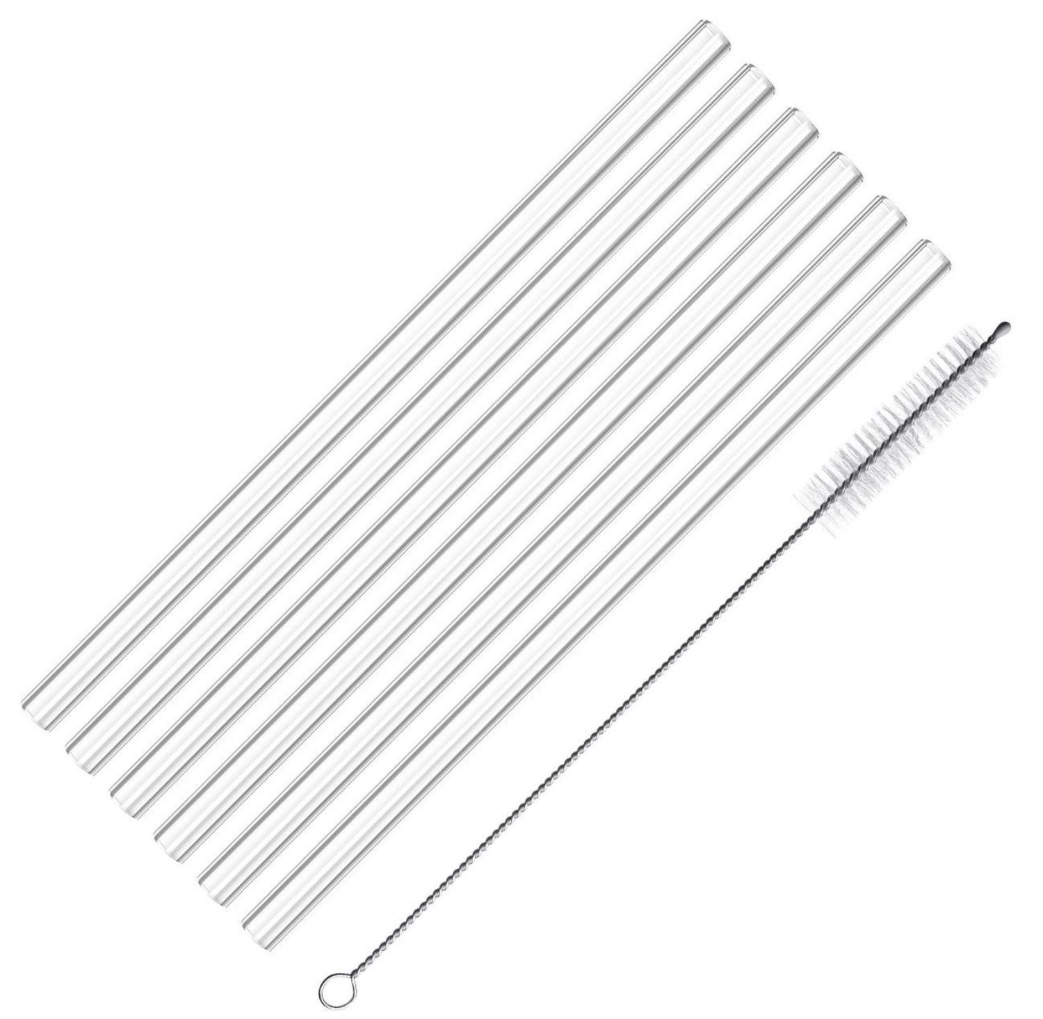 6 Trinkhalme Glas u. Reinigungsbürstchen, D8 x 200 mm