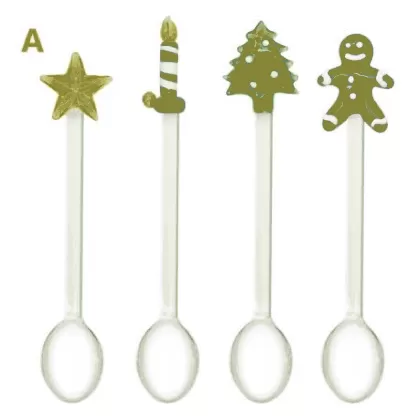 4er Set Teelöffel aus Glas, Weihnachtsmotive 2