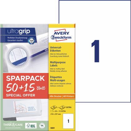 AVERY ZW. Universal-Etiketten  210x297mm
