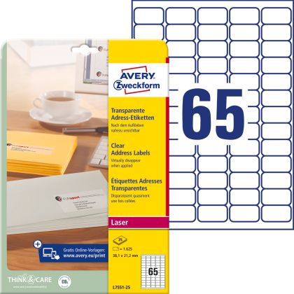 AVERY ZW. Adress-Etik. Laser   38x21,2mm