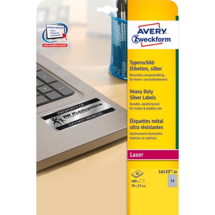 AVERY ZW. Etiketten Typenschild   silber