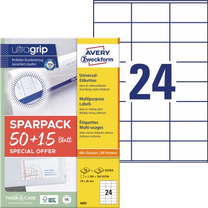 AVERY ZW. Universal-Etiketten    70x36mm