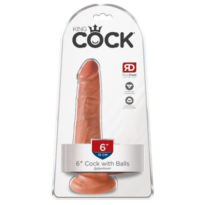 King Cock 6 Cock w Balls Tan