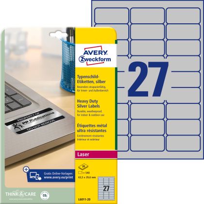 AVERY ZW. Typenschild-Labels 63,5x29,6mm