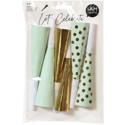 I AM CREA Party Tröten, mint, gold