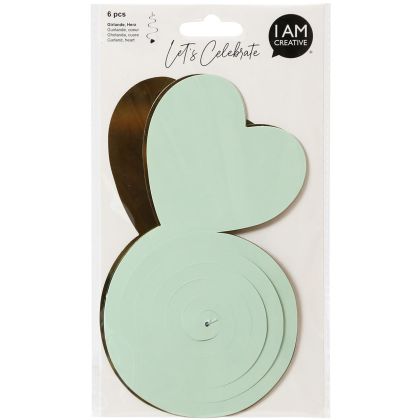 I AM CREA Girlande, Herz,mint,gold,70cm